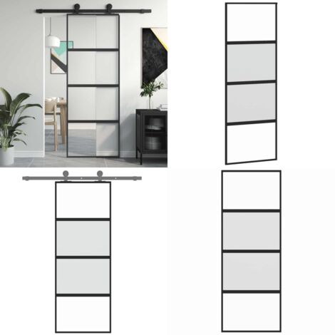 Puerta corredera vidrio templado y aluminio negra 76x205 cm - Vidrio templado - Aluminio