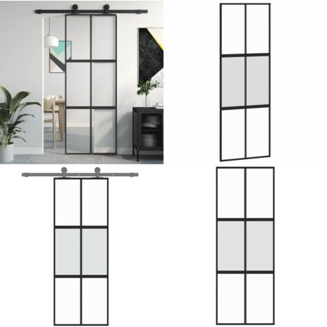 Puerta corredera vidrio templado y aluminio negra 76x205 cm - Vidrio templado - Aluminio