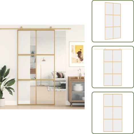 Puerta Corrediza de Aluminio - vidaXL Puerta corredera dorada de vidrio ESG transparente y aluminio - Puerta Corrediza Moderna