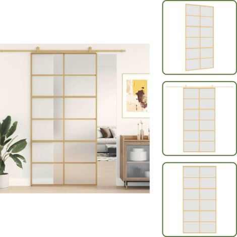 Puerta Corrediza de Vidrio Esmerilado - vidaXL Puerta corredera dorada de vidrio ESG esmerilado y aluminio - Puerta Corrediza de Aluminio