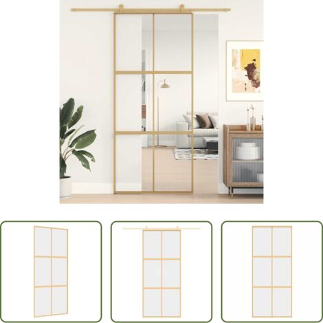 Puerta Corrediza de Vidrio -  Puerta corredera dorada de vidrio ESG transparente y aluminio