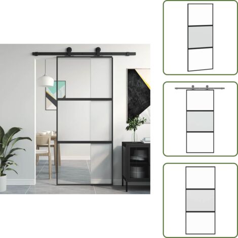 Puerta Corrediza de Vidrio - vidaXL Puerta corredera vidrio templado y aluminio negra 90x205 cm - Puerta Corrediza de Aluminio