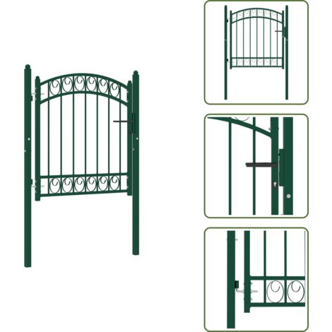 Puerta de acero - vidaXL Puerta de valla Emmen con arco superior de acero, 100x86 cm, verde - Puerta de jardín verde