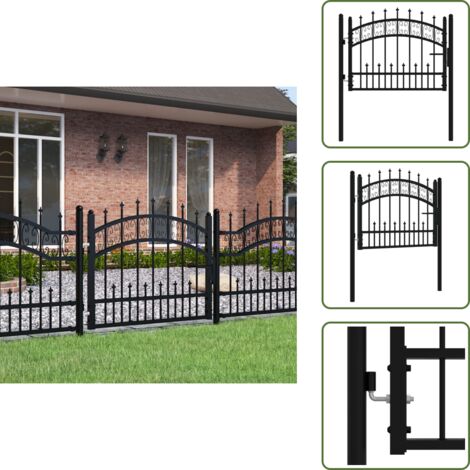Puerta de acero - vidaXL Puerta de valla Kampen con punta de lanza negra, 103x75 cm, acero - Puerta con recubrimiento en polvo