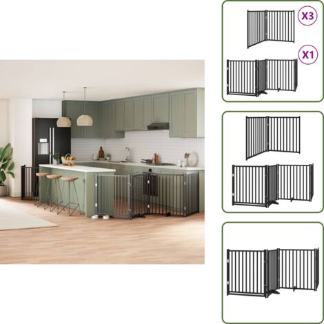 Puerta de álamo para perros - vidaXL Puerta de perros plegable 10 paneles madera álamo negra 800 cm - Puerta para perros negra