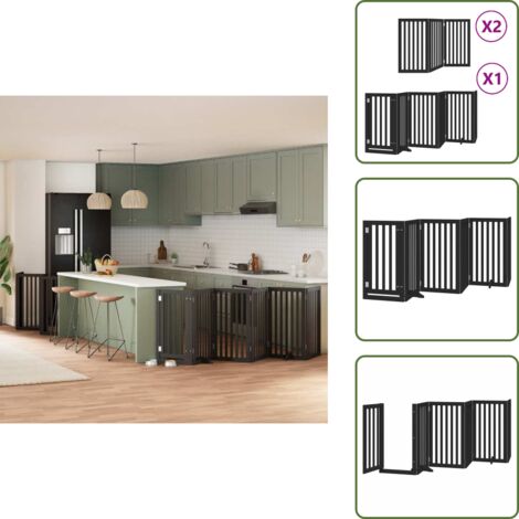 Puerta de álamo para perros - vidaXL Puerta de perros plegable 12 paneles madera álamo negra 600 cm - Puerta para perros negra