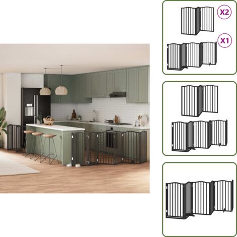 Puerta de álamo para perros - vidaXL Puerta de perros plegable 12 paneles madera álamo negra 600 cm - Puerta para perros negra