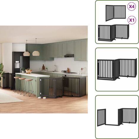 Puerta de álamo para perros - vidaXL Puerta de perros plegable 12 paneles madera álamo negra 960 cm - Puerta para perros negra