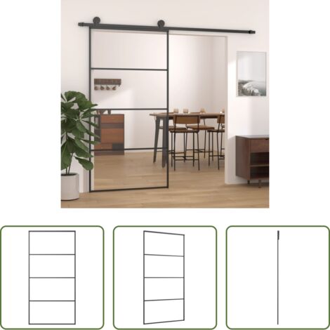 Puerta de aluminio -  Puerta corredera aluminio y ESG vidrio negra 102,5x205 cm