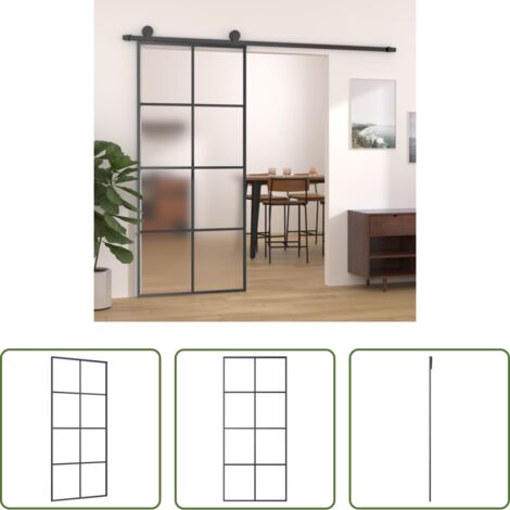 Puerta de aluminio -  Puerta corredera aluminio y vidrio ESG negra 90x205 cm