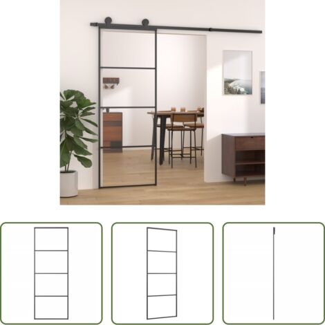 Puerta de aluminio - Puerta corredera ESG aluminio y vidrio ESG negra 76x205 cm