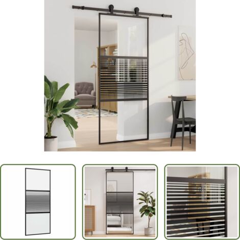 Puerta de cristal -  Puerta de Vidrio Rayado Negro 90 x 2 x 205 cm Aluminio