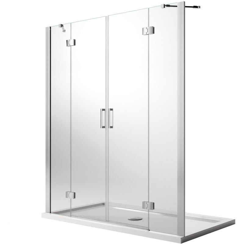 

Puerta de ducha 2 hojas abatibles vidrio transparente con tratamiento easy-clean h 190 mod. Flip Hoja + Hoja 155 cm