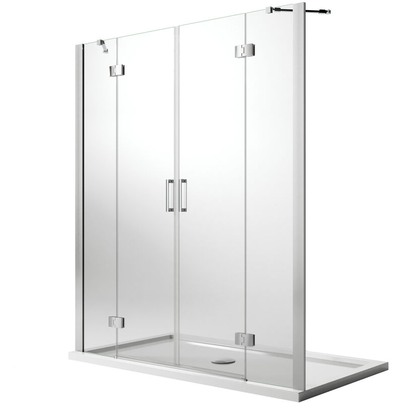 

Puerta de ducha 2 hojas abatibles vidrio transparente con tratamiento easy-clean h 190 mod. Flip Hoja + Hoja 180 cm