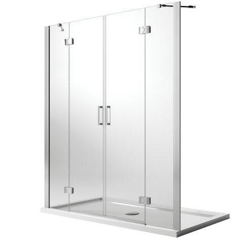 Puerta de ducha 140CM H190 Vidrio Transparente con Easy-Clean mod. Flip Hoja+ Hoja