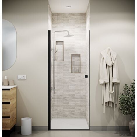AURLANE Puerta de Ducha Abatible 70x180 cm - Vidrio 5mm - Negro - DARK ELEMENTARY