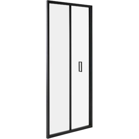 Puerta de ducha abatible de vidrio templado mampara de ducha transparente con puerta 800 x 1900 mm negro Neltume