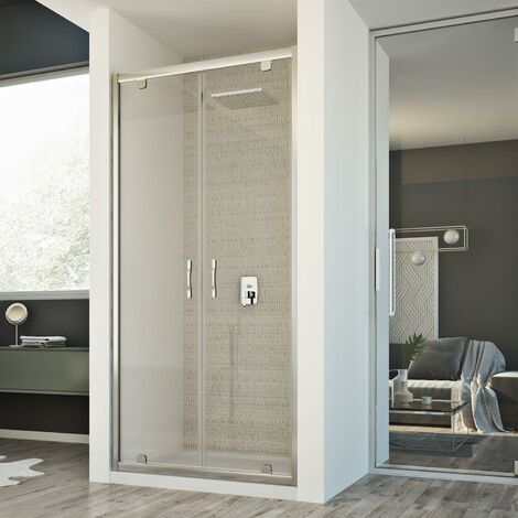 Puerta de ducha abatible vidrio transparente h 198 mod. Cristal 2 Hojas 90 cm