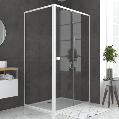 Puerta de ducha Corredera Blanca 120x185cm + Fija 90 Cristal 5mm-WHITY 120