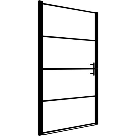 Puerta de ducha de vidrio templado negro 81x195 cm