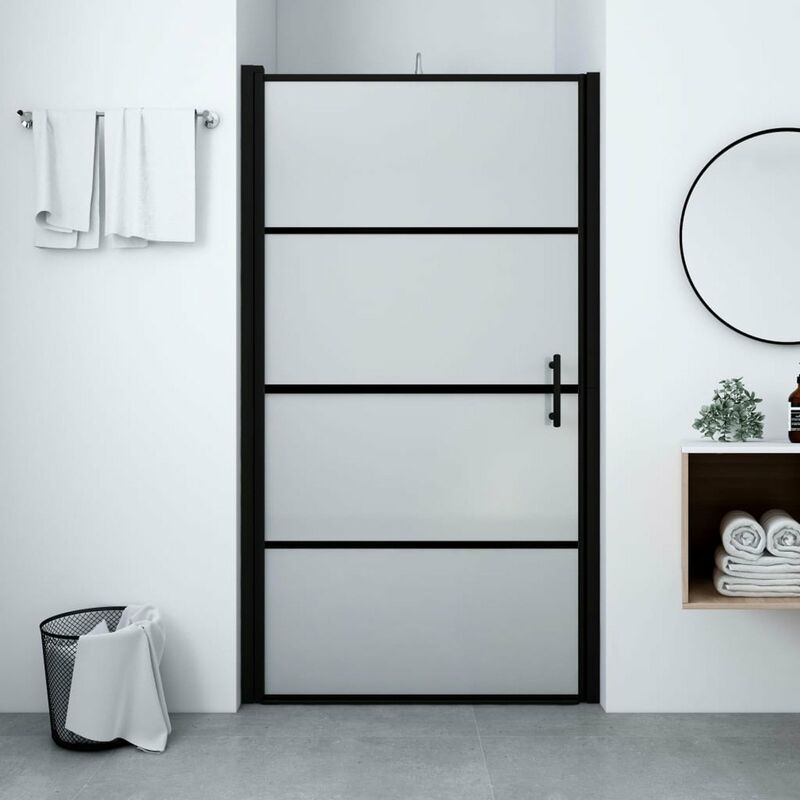 

Puerta de ducha de vidrio templado esmerilado negra 100x178 cm