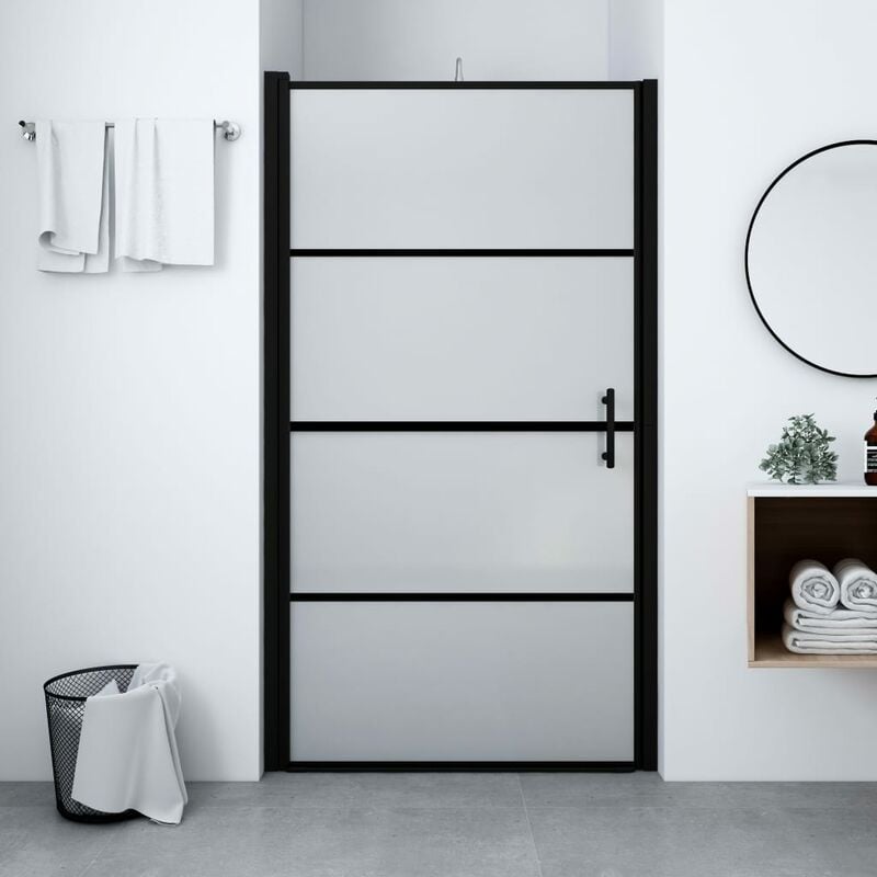 

Puerta de ducha de vidrio templado esmerilado negro 91x195 cm