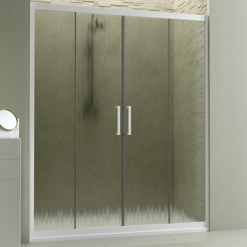 

Puerta de ducha frontal de pvc perfil blanco h 190 mod. Star 2 Hojas 130 cm vidrio impreso