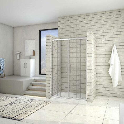 Puerta de ducha por 2 hojas fijas y 2 puertas corredor, cristal templado de 5mm 120x185cm