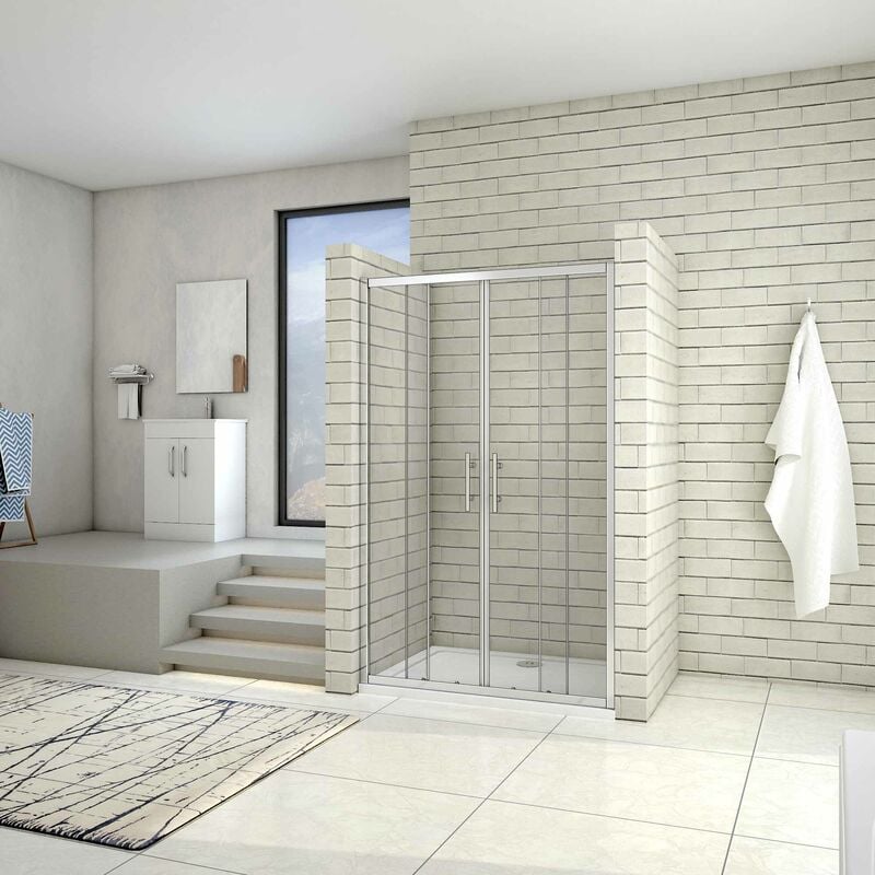 

Puerta de ducha por 2 hojas fijas y 2 puertas corredor, cristal templado de 5mm 140x190cm