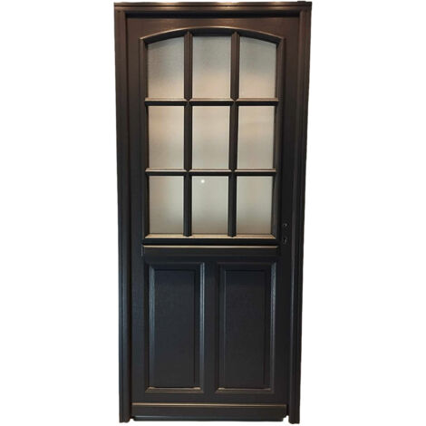 Puerta de entrada de madera con cristal Alicia gris anthracita, H.215 x L.90 cm, lado de la tabla izquierda, GD MENUISERIES