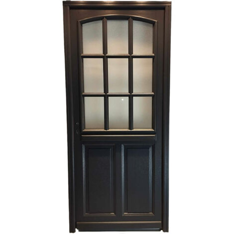 Puerta de entrada de madera con cristal Alicia gris antracita, H.215 x L.80 cm, con tablero lateral, marco derecho, GD MENUISERIES