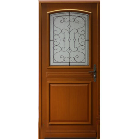 Puerta de entrada de madera con cristal Perault, H.215xL.90 cm, lado izquierdo, tablero de la izquierda, GD MENUISERIES