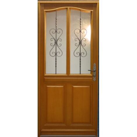 Puerta de entrada de madera con cristal Sandy, H.215xL.90 cm, lado de la tabla a la izquierda, GD MENUISERIES