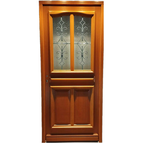 Puerta de entrada de madera con cristal Vauban, H.215xL.90 cm, lado del tablero derecho, GD MENUISERIES
