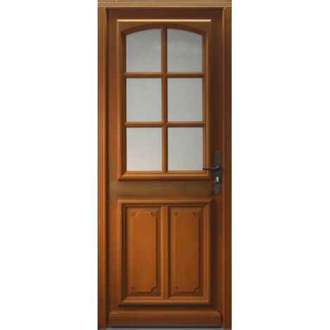 Puerta de entrada de madera con cristalera marina, H.200 x l.80 cm, lado del tablero P. izquierdo, GD MENUISERIES