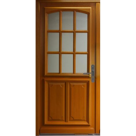 Puerta de entrada de madera con vidrio marino, H.200 x L.90 cm, lado del tablero P. izquierdo, GD MENUISERIES
