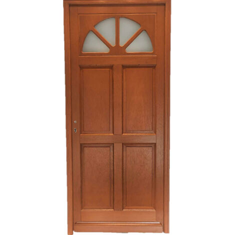 Puerta de entrada de madera con vidrio y cerradura, H.215 x L.90 cm, lado tablero, p. derecho, GD MENUISERIES