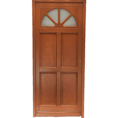 Puerta de entrada de madera con vitrina de hierro, H.215 x L.90 cm, lado del tablero, p. izquierda, GD MENUISERIES