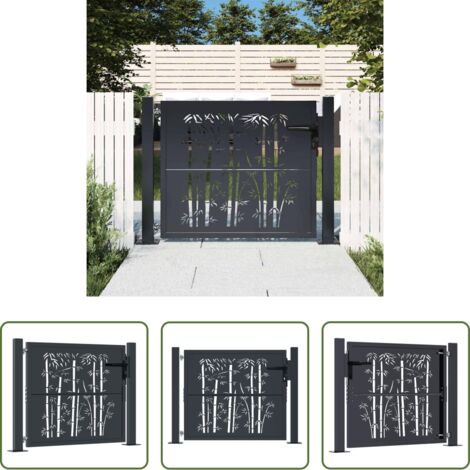 Puerta de entrada -  Puerta de jardín antracita 100x100 cm acero diseño bambú