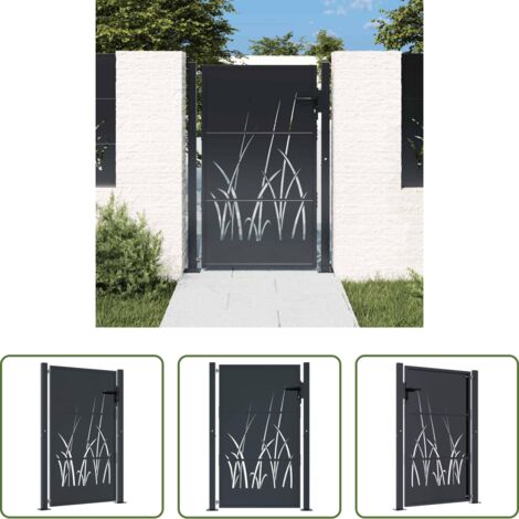 Puerta de entrada -  Puerta de jardín antracita 100x150 cm acero diseño hierba