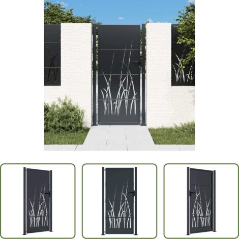 Puerta de entrada -  Puerta de jardín antracita 100x175 cm, acero, diseño de césped