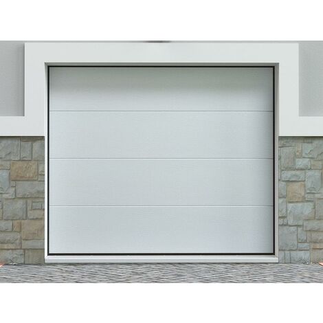 Puerta de garaje seccional efecto madera blanca con motor Somfy - PRIETA - Venta-unica - Blanco