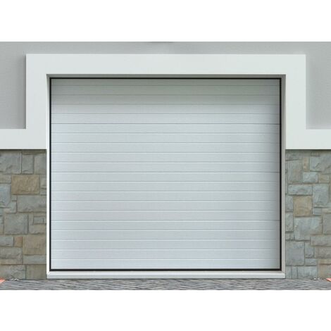 Puerta de garaje seccional efecto ranurado blanco motorizada - NORIA - Venta-unica - Blanco