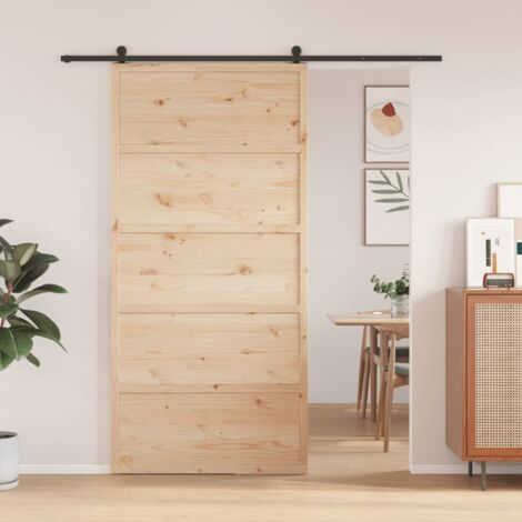 TORANA Puerta de granero madera maciza de pino 100x208 cm