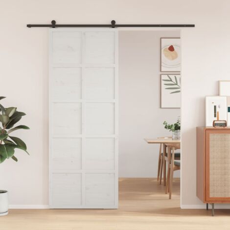 Puerta de granero madera maciza pino blanca 80x208 cm