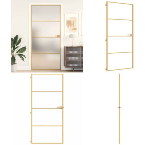 Puerta de interior dorada vidrio templado y aluminio 93x201,5cm - Puerta de vidrio templado - Puerta de aluminio
