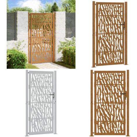 Puerta de jardín 100x200 cm de acero resistente a la intemperie con diseño de trazos - Acero corten - Puerta de seguridad