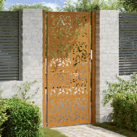Puerta de jardín 105x205 cm de acero corten con diseño de hojas