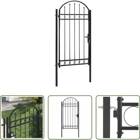Puerta de jardín con arco -  Puerta de jardín con arco superior 100x250 cm acero negro