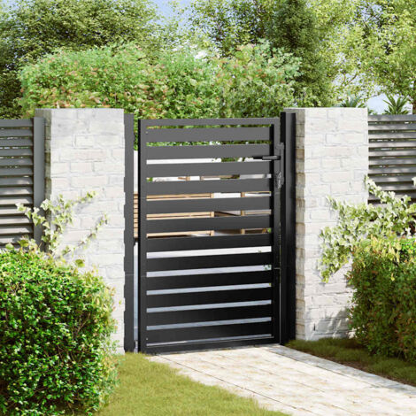 Puerta de jardín con cerradura de aluminio negra 100x120 cm
